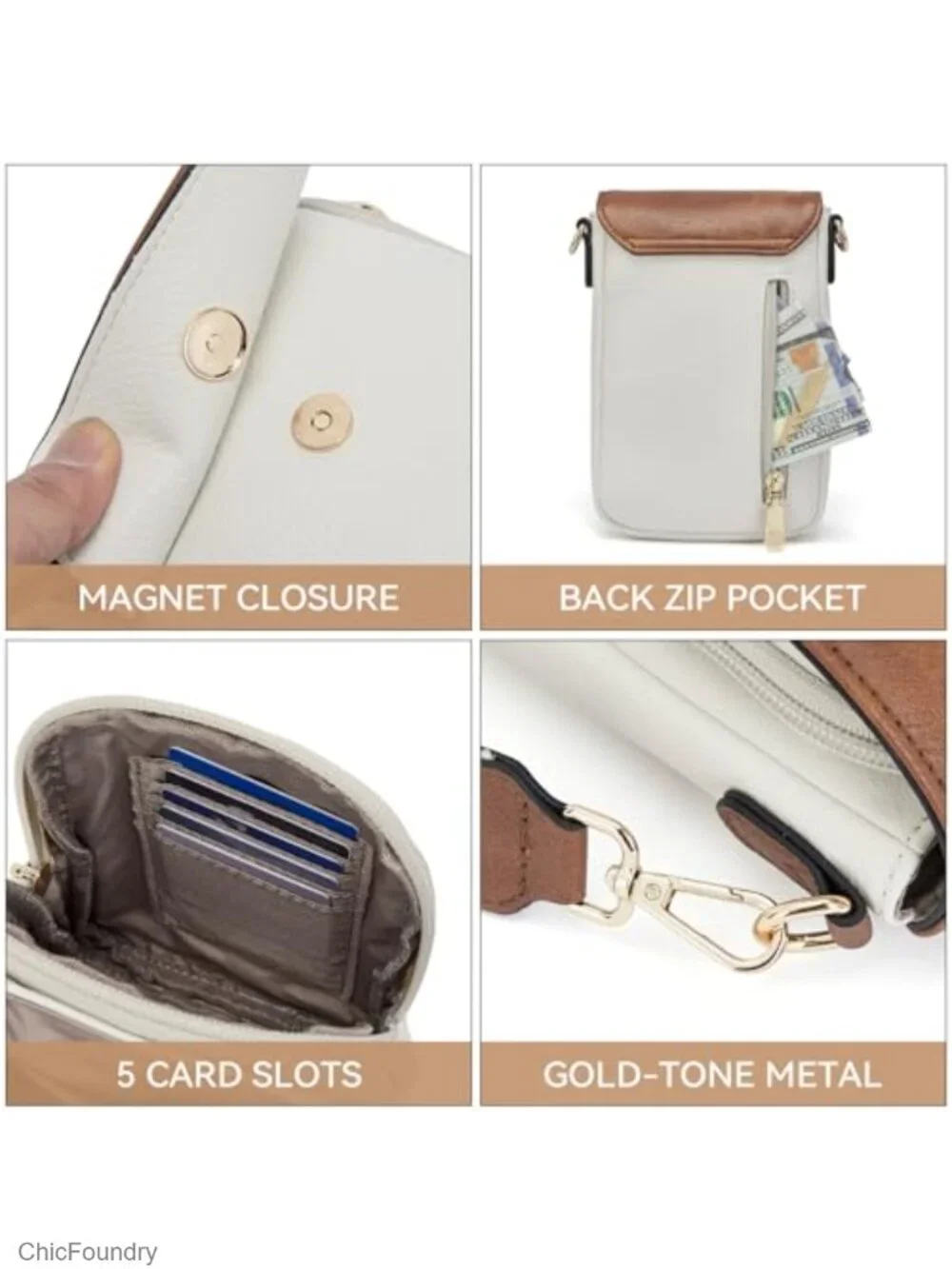 Faux Leather Crossbody Cell Phone Purse with Card Slots and Adjustable Strap